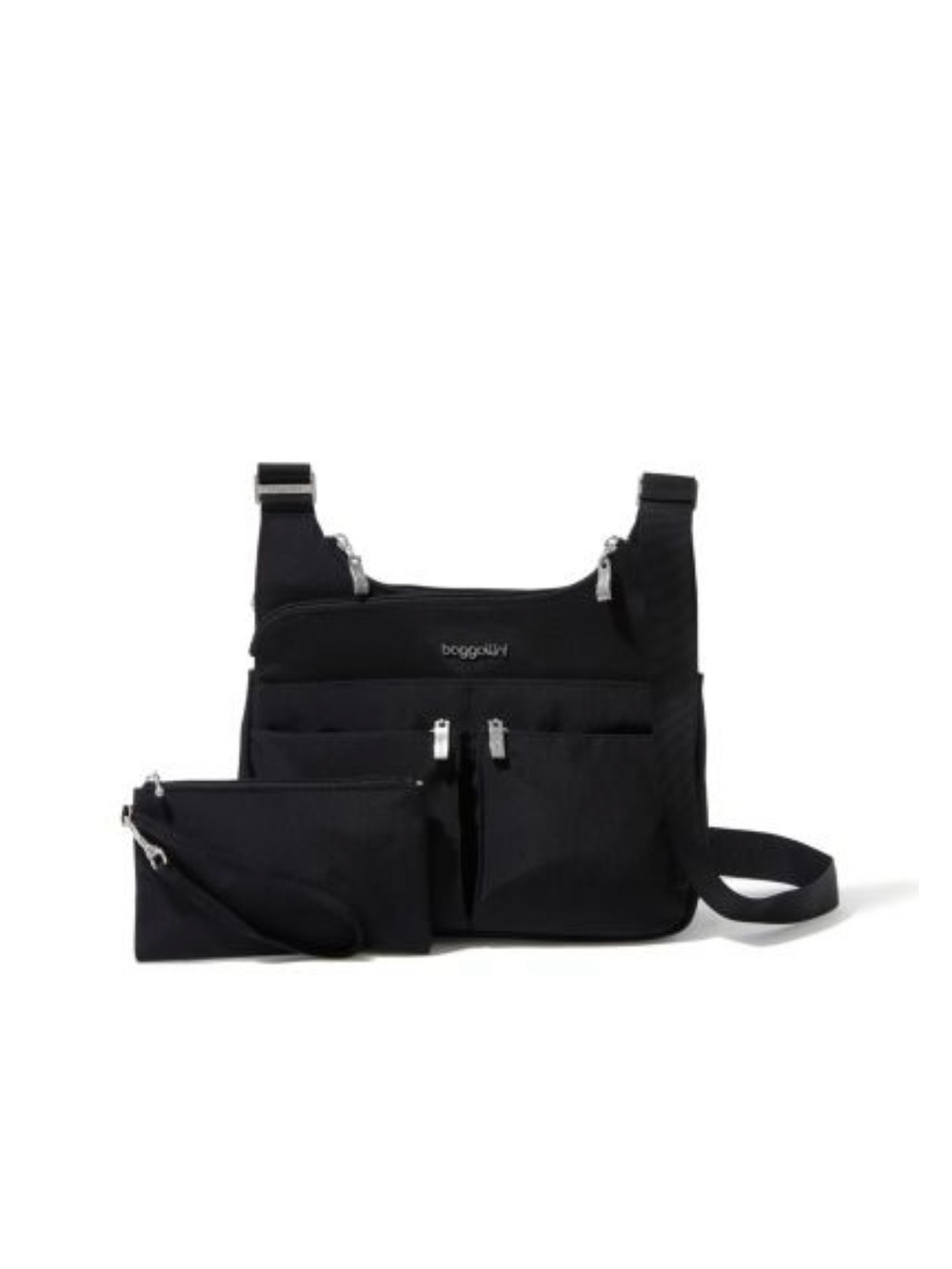 Baggallini Black Multi-Pocket Cross Over Crossbody with Wristlet
